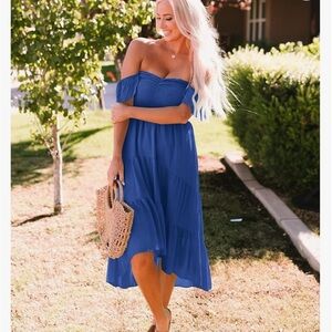 Zessica Off the Shoulder Royal Blue Boho Flowy Dress Ruffles size M High Low